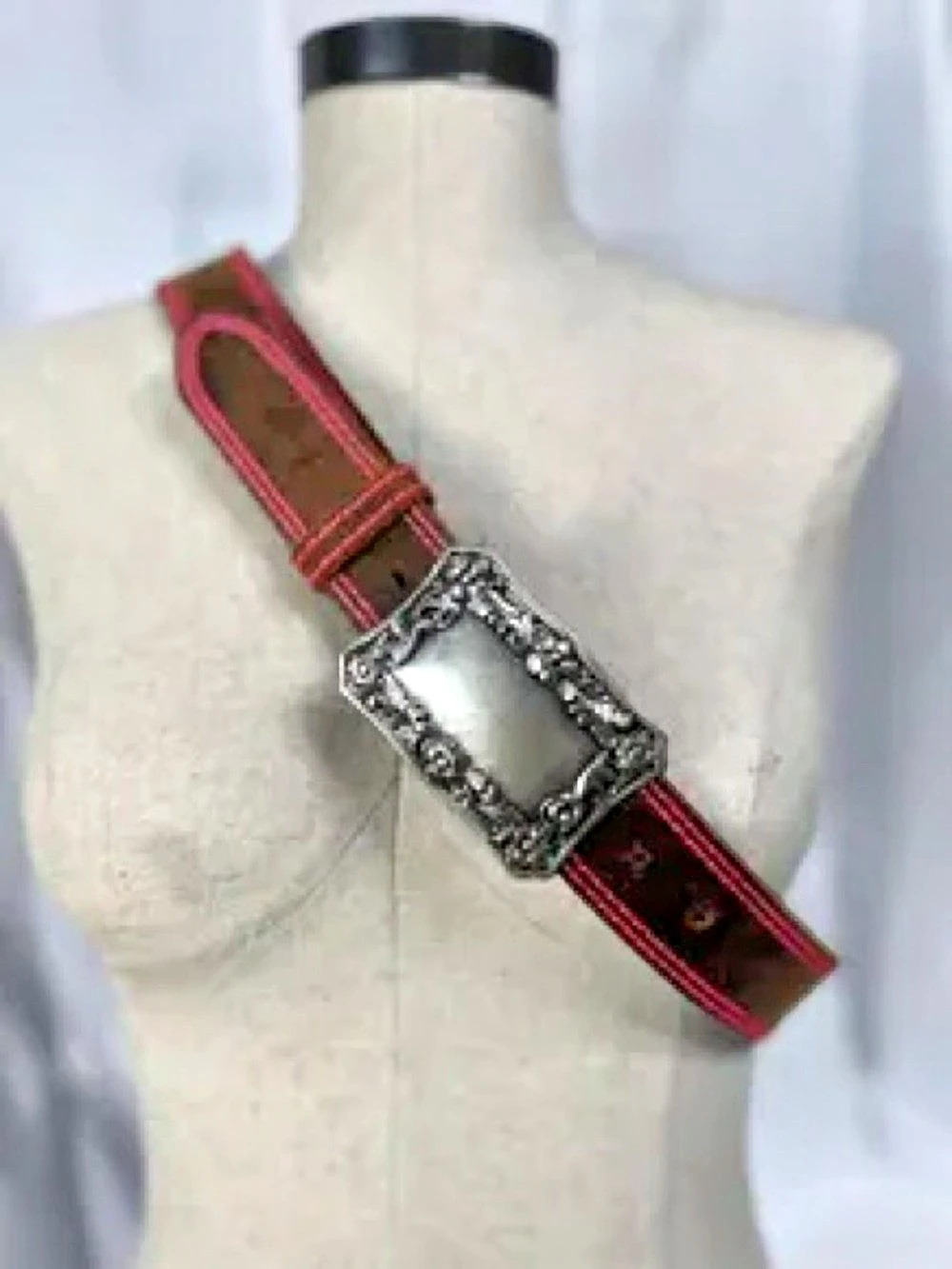 MIA'S Ornate Buckle Leather Belt in Brown & Pink